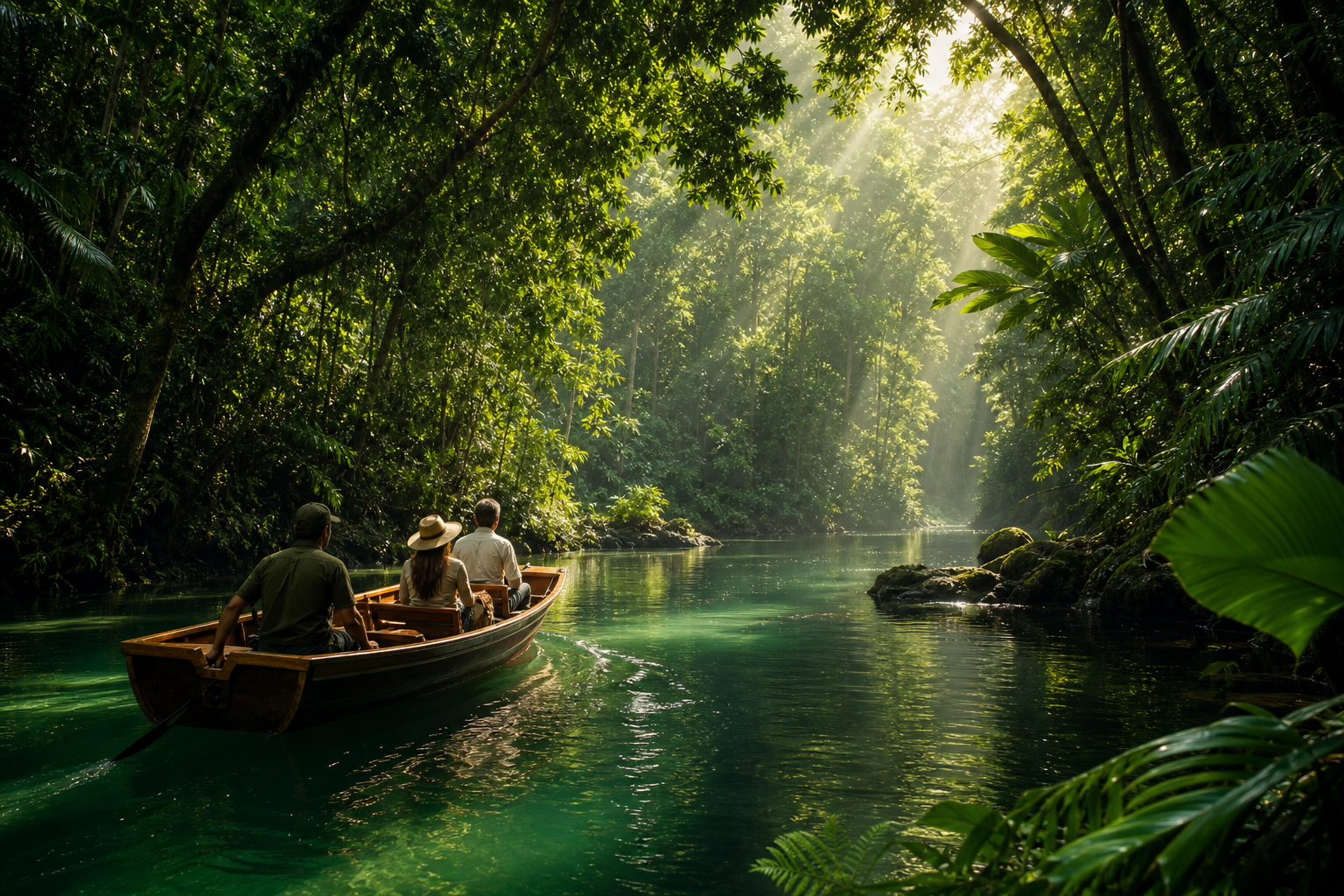 Quiet rainforest river expedition